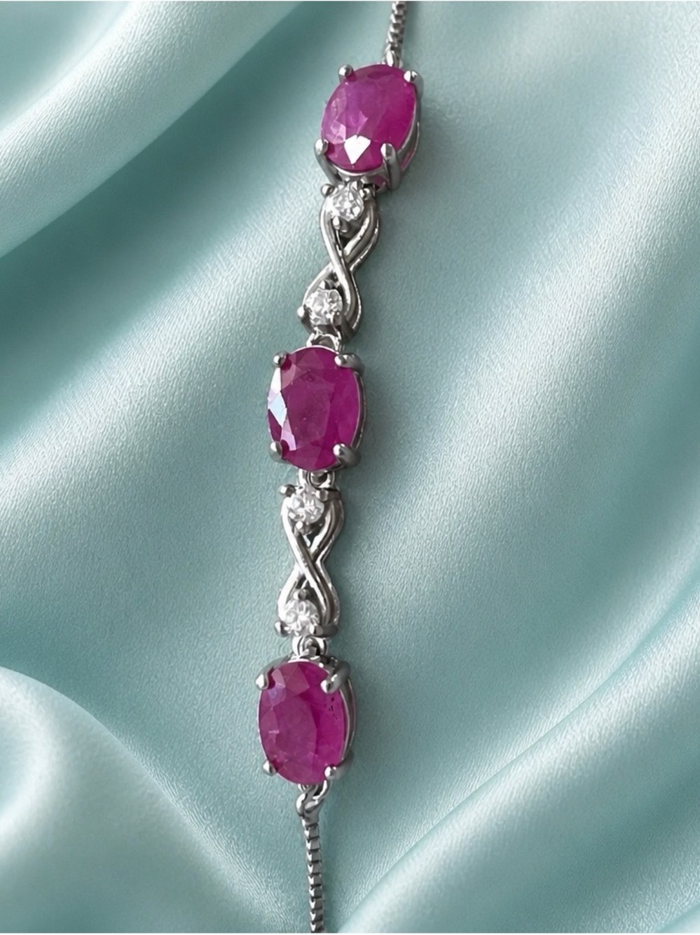 Genuine Pinkish-Red African ruby & Moissanite bolo bracelet. S925 setting.